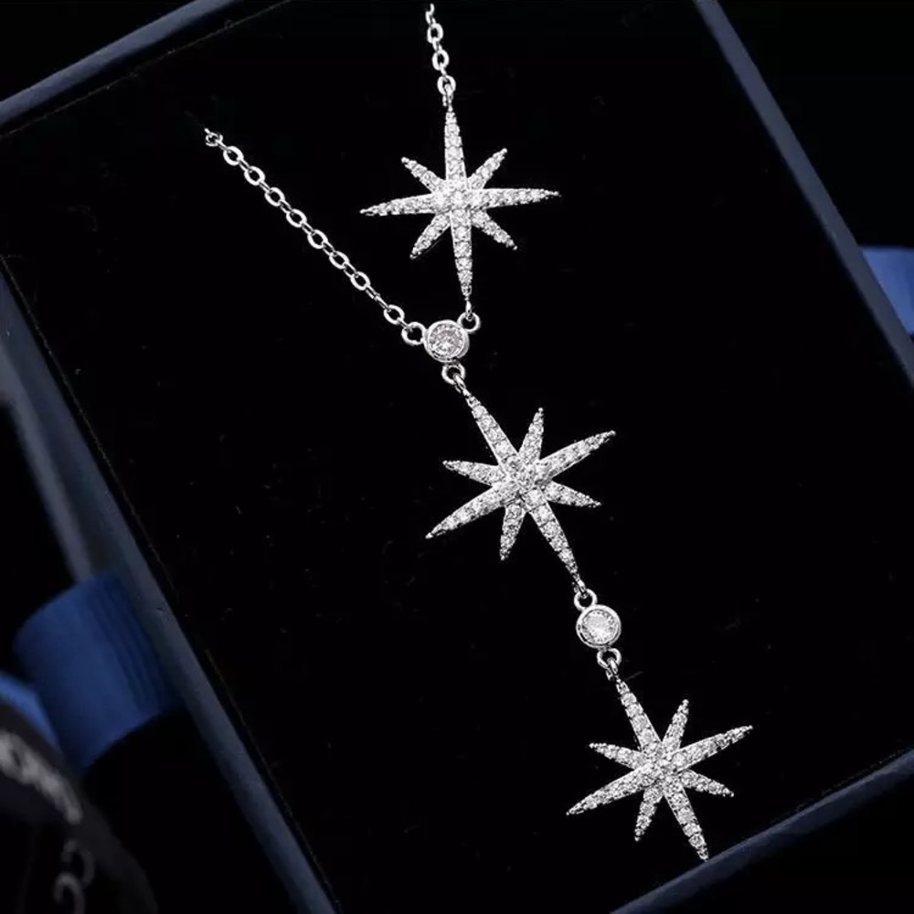 Gorgeous CZ  Stars Silver Necklace